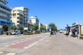 Main street with hotels, shops and esplanade in seaside resort Sottomarina in Veneto, Italy