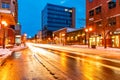 Main street of Moncton at night, New Brunswick Royalty Free Stock Photo