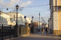 The main street named after Lenin in Tomsk, Beautiful sunset in the summer. Old Siberian city in Russia.