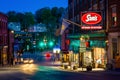 Main Street at night, in downtown Brattleboro, Vermont Royalty Free Stock Photo