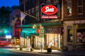 Main Street at night, in downtown Brattleboro, Vermont Royalty Free Stock Photo