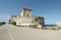 Main street of Pianosa island with the view of Forte Teglia. Pianosa Island, Italy
