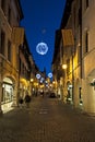 The main street of Pordenone city illuminated for Christmas. Italy Royalty Free Stock Photo