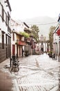 Main street with typical Canarian houses in Teror Gran Canarias Canary Islands Spain Royalty Free Stock Photo