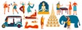 Main symbols of Thailand, set of isolated tourist attractions and people, vector illustration
