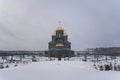 Beautiful Orthodox church in winter. main temple of the Russian Armed Forces in Patriot Park