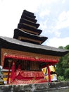 Main temple on the water in Bali, Pura Oolong Danu Bratan, Lake Bratan, beautiful temple, water around the temple, statues in Bali