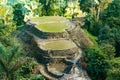 Main terraces of lost city with mountains in its background