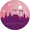 Main Thailand landmark,outline silhouette design