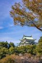 Main Tower Keep And Kinshachi,Golden Tiger-Fish Roof Ornaments At Nagoya Castle Royalty Free Stock Photo