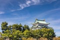 Main Tower Keep And Kinshachi,Golden Tiger-Fish Roof Ornaments At Nagoya Castle Royalty Free Stock Photo