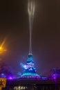 Projectors and lasers show of the tower in Plovdiv, Bulgaria