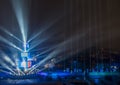 Projectors and lasers show of the tower in Plovdiv, Bulgaria