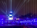 Projectors and lasers show of the tower in Plovdiv, Bulgaria