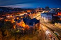 The Main Town of Gdansk with the City Hall and a Main Railway Station at dusk, Poland Royalty Free Stock Photo