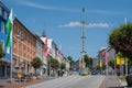 The main town square with maypole of the town Zwiesel in Bavaria, Germany on sunny day with clouds