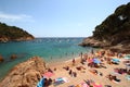 Main view of crowdy beach of Tamariu, Costa Brava, Catalonia, Spain Royalty Free Stock Photo