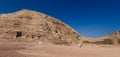 The main view of an Entrance to the Great Temple at Abu Simbel with Ancient Colossal statues of Ramesses II Royalty Free Stock Photo