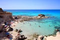 Main view of `Es calo d`es mort` beach, one of the most beautiful spots in Formentera, Balearic Islands, Spain