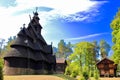 Main view of Gol Church, a stave church originally built in Gol city, but now located in the Norwegian Museum of Cultural History Royalty Free Stock Photo