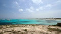 Main view of Ses Illetes beach, on of the most amazing and iconic spots of Formentera Island, Spain Royalty Free Stock Photo