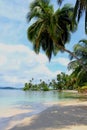 Main view of the southern beach at Pelicano Island in Panama. Royalty Free Stock Photo