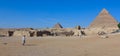 Main View to the Great Sphinx of Giza with the Great Pyramid in Background in Giza, Egypt Royalty Free Stock Photo