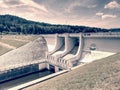 The main weir on popular Lipno lake dam on Vltava river Royalty Free Stock Photo