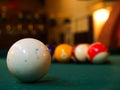 The main white billiard ball on the table