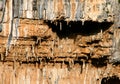 Mainalo mountain in Greece.Rock layers, various formations of rocks with stalactites. Natural background with fascinating texture