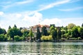 Mainau Castle. Pier at flower island Mainau Island in Lake Constance, Germany Royalty Free Stock Photo