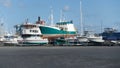 Maine boat yard, early fall, with many boats