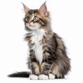 a maine coon cat sitting in front of a white background Royalty Free Stock Photo