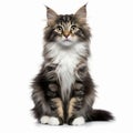 maine coon cat sitting in front of white background Royalty Free Stock Photo