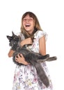 maine coon kitten and child Royalty Free Stock Photo