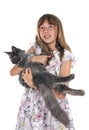 maine coon kitten and child Royalty Free Stock Photo