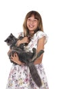 maine coon kitten and child Royalty Free Stock Photo