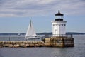 Maine Lighthouse Guides Sailboat on a Summer Day in Maine