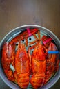 Maine Lobster in the iron steamer Royalty Free Stock Photo