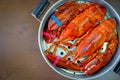 Maine Lobster in the iron steamer Royalty Free Stock Photo