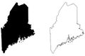 Maine ME state Maps. Black silhouette and outline isolated on a white background. EPS Vector