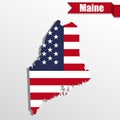 Maine State map with US flag inside and ribbon Royalty Free Stock Photo
