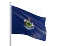 Maine U.S. state flag waving on white background, close up, isolated. 3D render Royalty Free Stock Photo