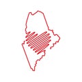 Maine US state red outline map with the handwritten heart shape. Vector illustration