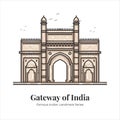 Gateway of India building Indian Famous Iconic Landmark Cartoon Line Art Illustration