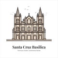 Santa Cruz Basilica Indian Famous Iconic Landmark Cartoon Line Art Illustration