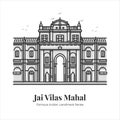 Jai Vilas Mahal Indian Famous Iconic Landmark Cartoon Line Art Illustration