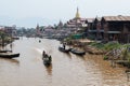 Maing Thauk, Myanmar - April 2019: traditional Burmese floating house on water in Inle lake Royalty Free Stock Photo