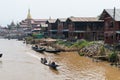 Maing Thauk, Myanmar - April 2019: traditional Burmese floating house on water in Inle lake