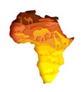 Mainland Africa map with wildlife, vector illustration in paper art style.